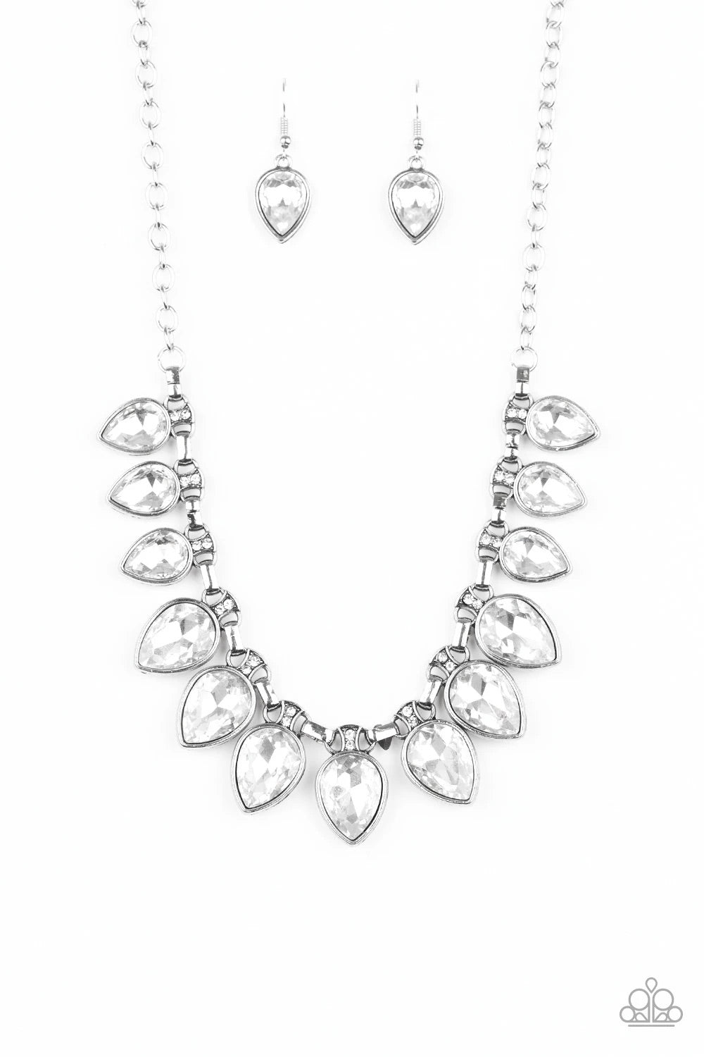 Paparazzi FEARLESS is More - White Rhinestones - Necklace & Earrings