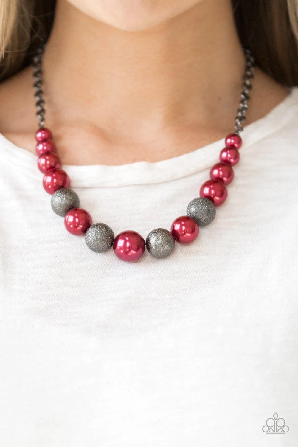 PAPARAZZI COLOR ME CEO - RED & GUNMETAL NECKLACE