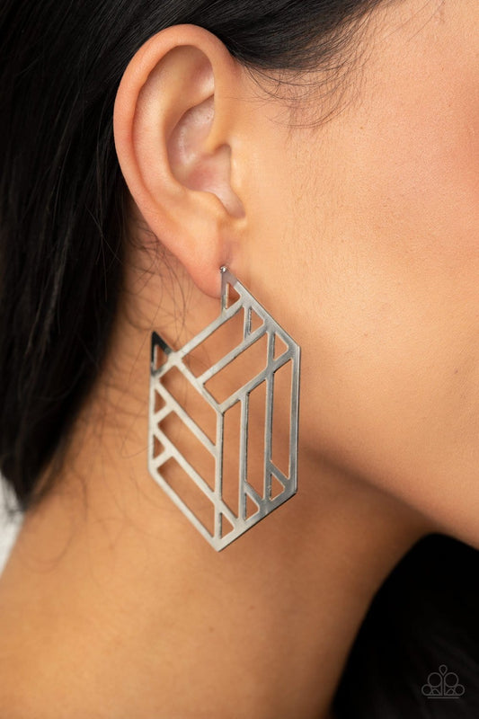 Paparazzi Accessories: Gotta Get GEO-ing - Silver Hoop Earrings